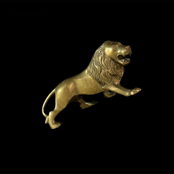 ηξψ Solid Brass Heavy Vintage Roaring Lion King of the Jungle Statue Figurine - Picture 2 of 12